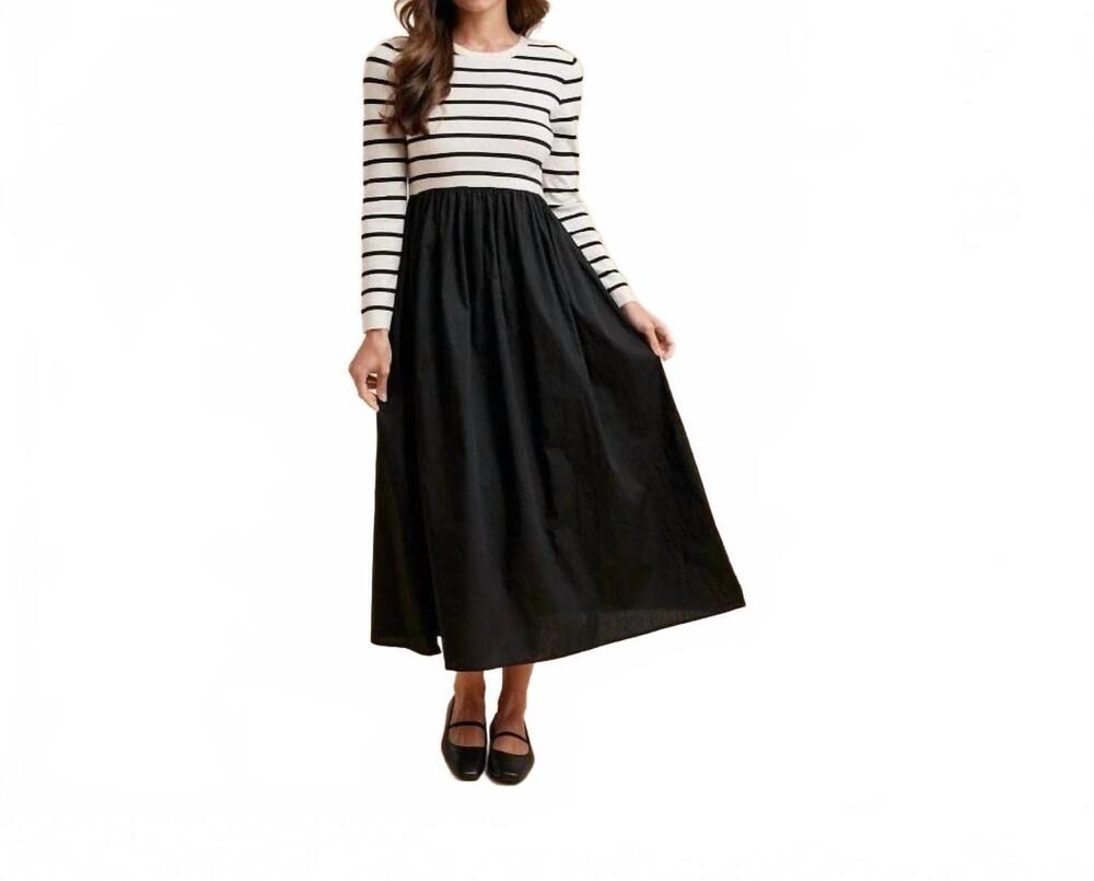 NEW ANNIEWEAR striped poplin midi dress in black stripe